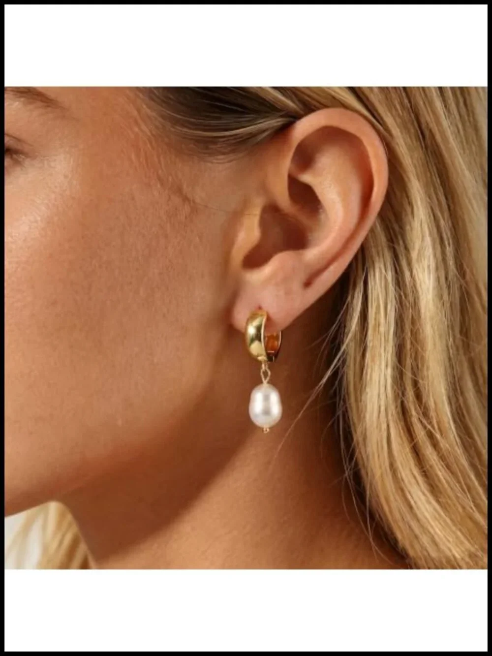 14K Gold Plated Chunky Hoop Earrings with Pearl Charms for Women Trendy Dangle